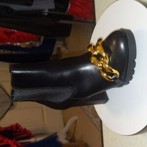Cape Robbin Black Ankle Boots with Gold Chain
